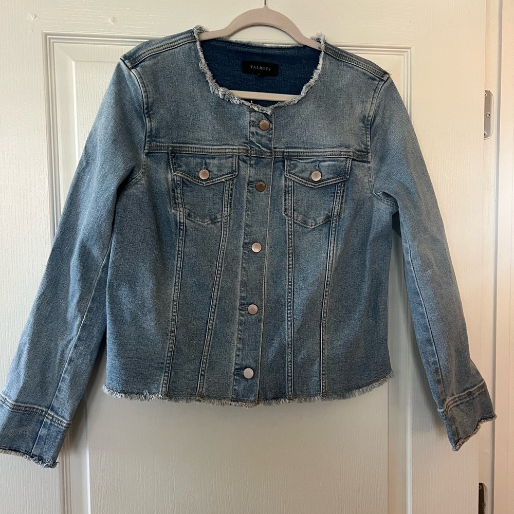 Talbots Light Blue Denim Jacket with Frayed Edges